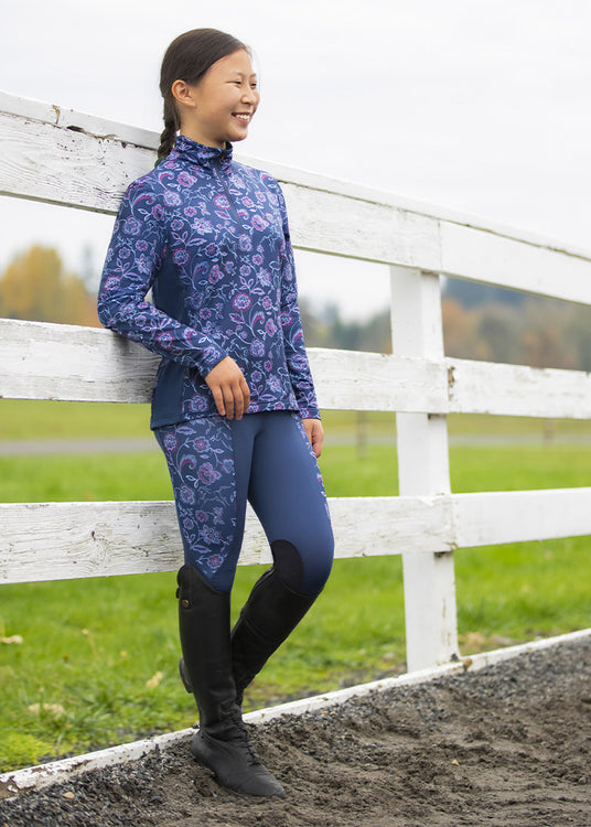 Kerrits Equestrian Apparel Kids Up Tempo Fleece Tech Top - Print Admiral Winter Bloom