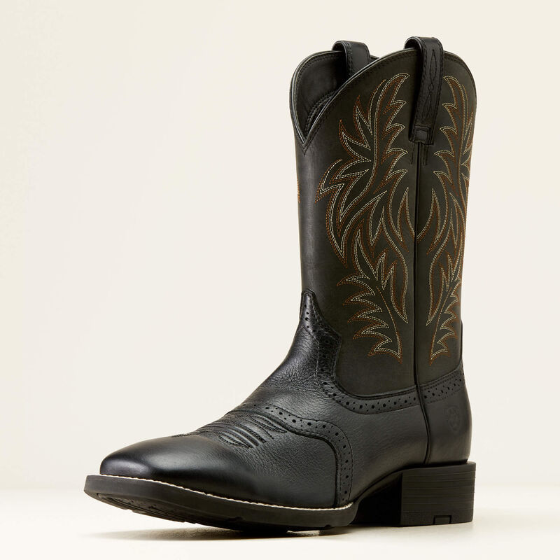 Ariat Men's Sport Wide Square Toe Western Boot - Black Deertan Black / / D