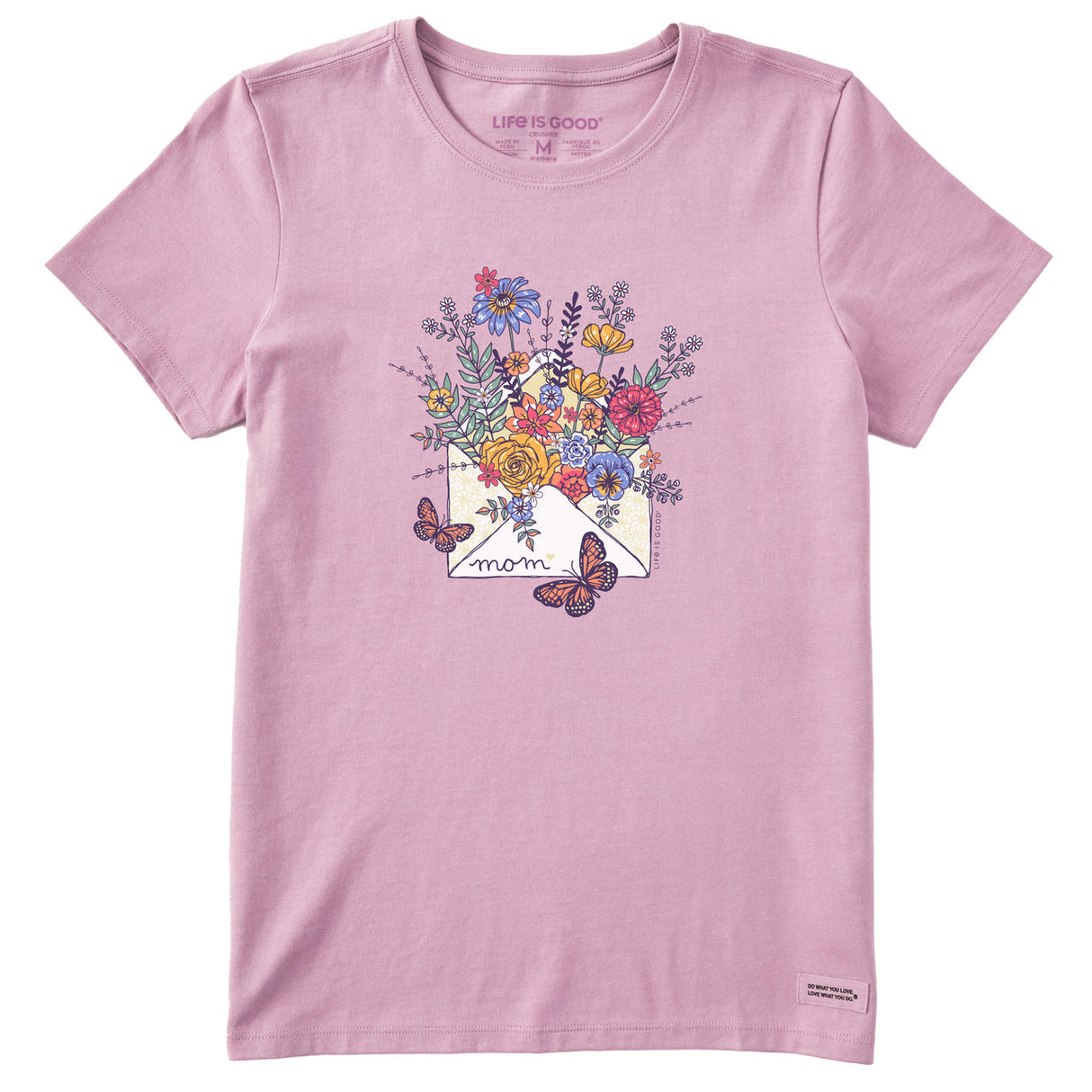 Life Is Good Womens Mom Floral Envelope Short Sleeve Crusher Tee - Violet Purple Violet Purple