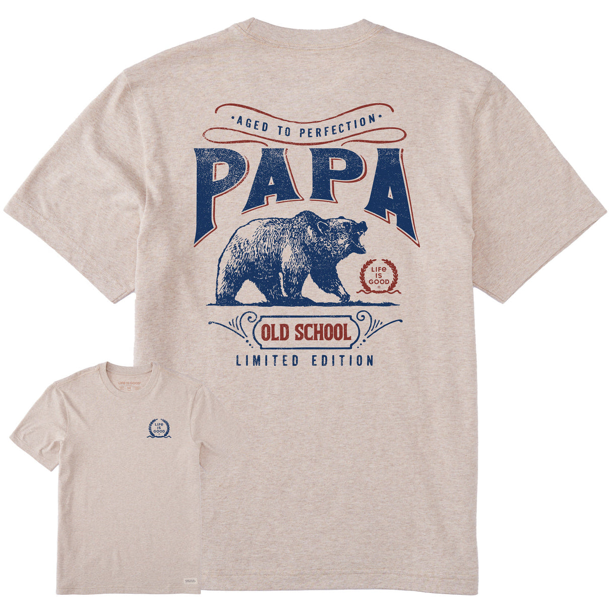Life Is Good Mens Aged To Perfection Papa Short Sleeve Crusher Tee - Putty White
