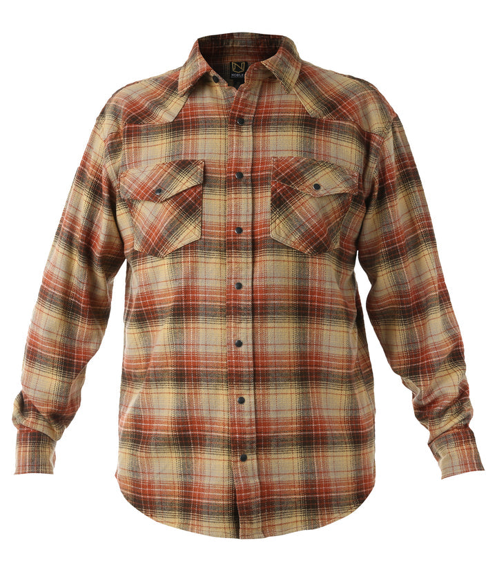 Noble Outfitters Men's Brawny Snap Front Flannel Shirt - Caramel Plaid Caramel Plaid / / REG