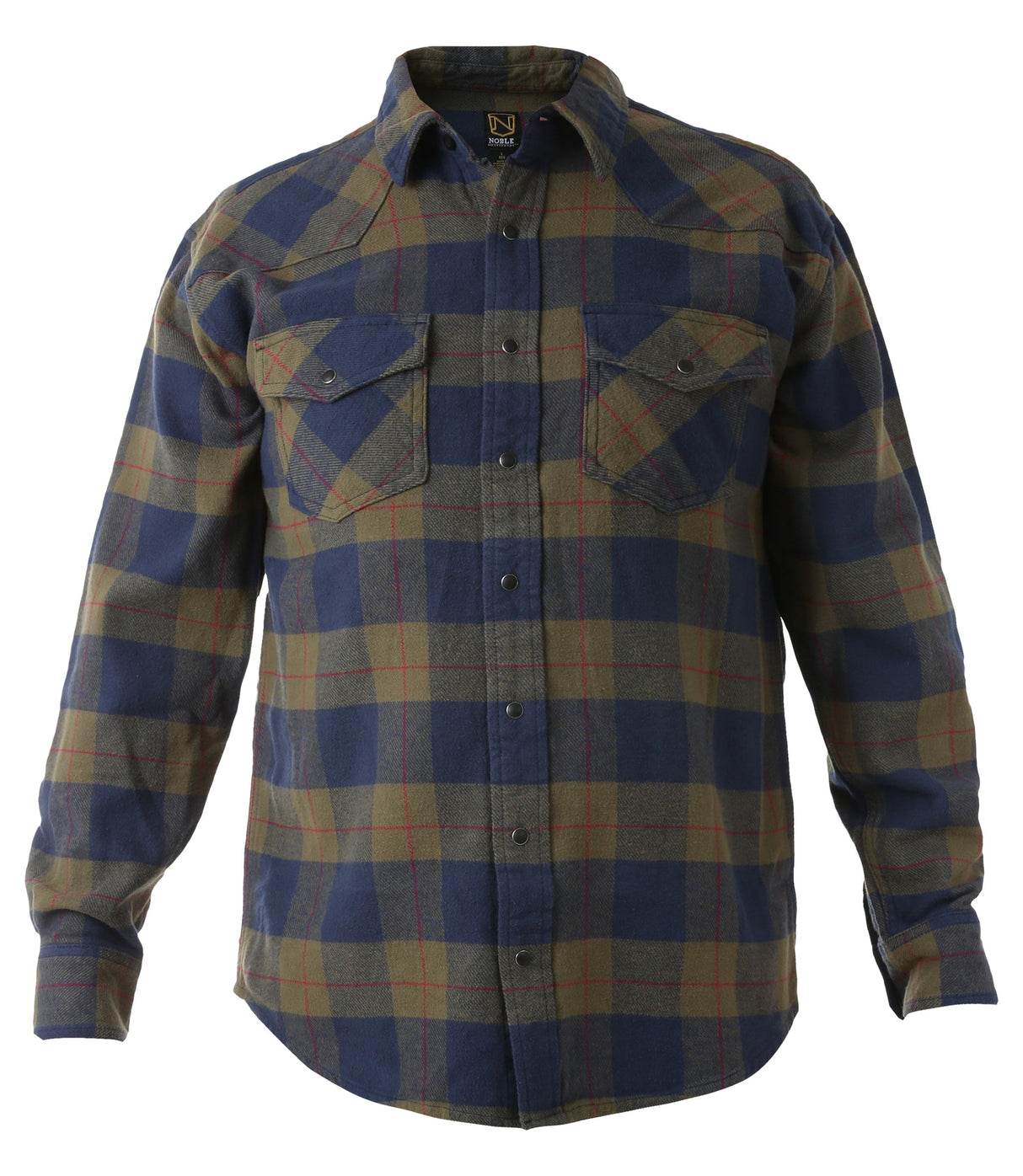 Noble Outfitters Men's Brawny Snap Front Flannel Shirt - Navy / Olive Buffalo Plaid Navy / Olive Buffalo Plaid / / REG