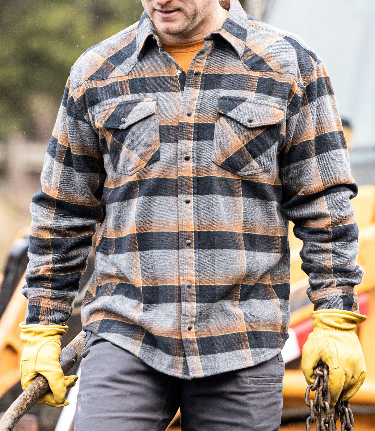 Noble Outfitters Men's Brawny Snap Front Flannel Shirt - Caramel Plaid