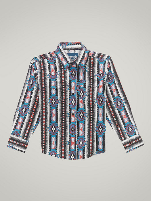 Wrangler Boy's Checotah Long Sleeve Western Snap Shirt In Adobe Black Multi