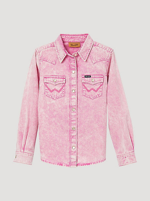 Wrangler Girls Vintage Inspired Western Snap Workshirt - Pink Pink