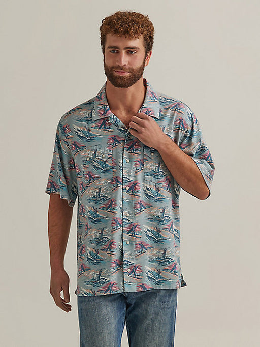 Wrangler Coconut Cowboy Snap Front Camp Shirt - Surf Blue