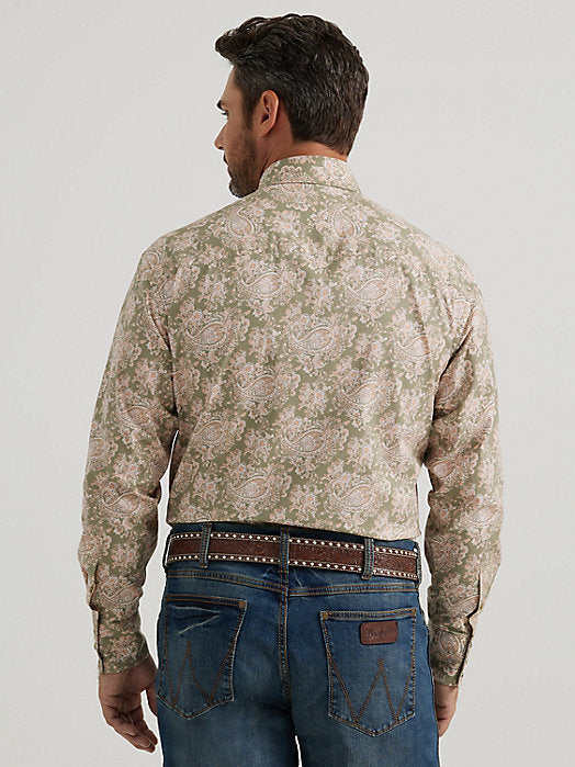 Wrangler George Strait Troubadour Paisley Western Snap Shirt - Grass Orange Grass Orange / / REG