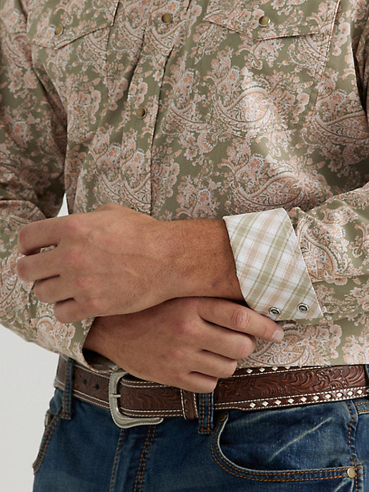 Wrangler George Strait Troubadour Paisley Western Snap Shirt - Grass Orange Grass Orange / / REG