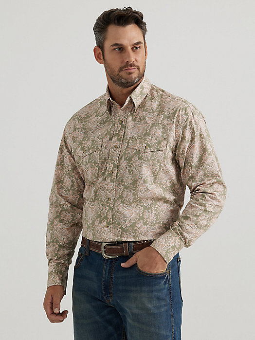 Wrangler George Strait Troubadour Paisley Western Snap Shirt - Grass Orange Grass Orange / / REG