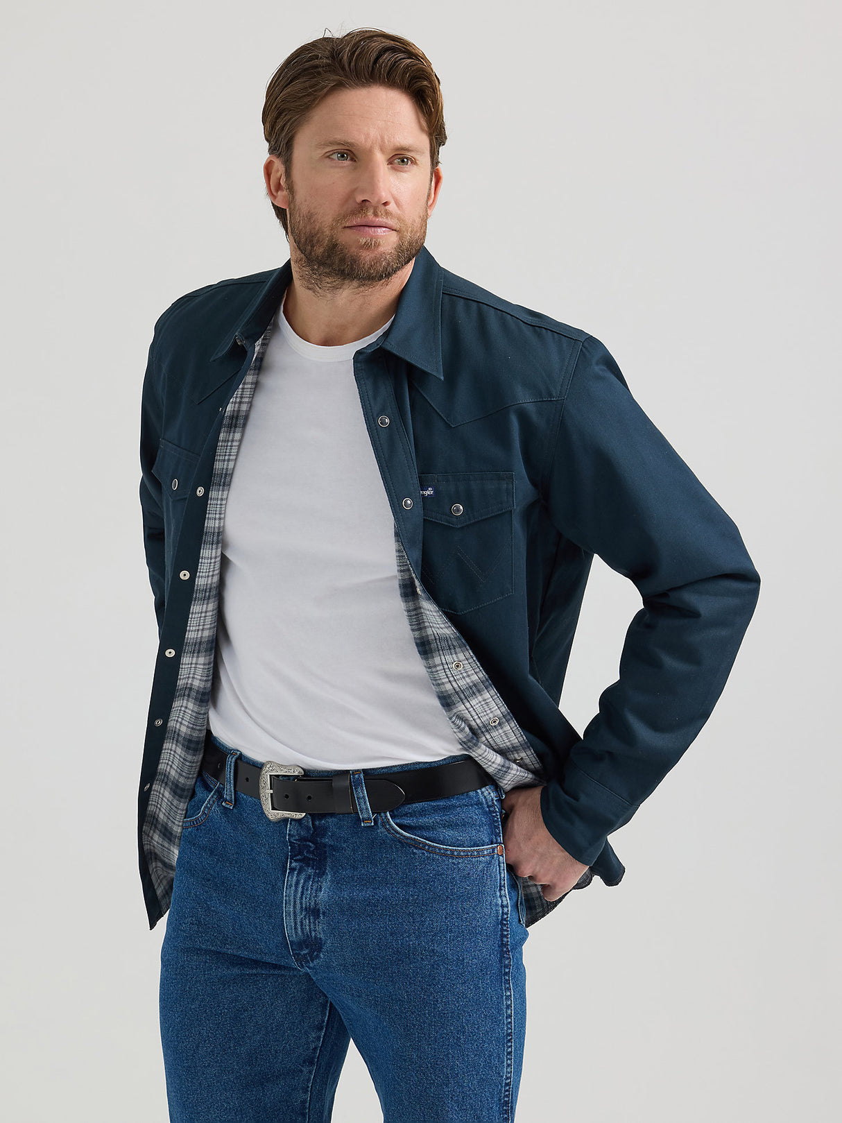 Wrangler Men's Long Sleeve Flannel Lined Solid Work Shirt - Black Black / / REG