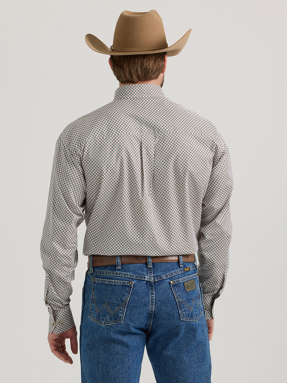Wrangler Men's George Strait Long Sleeve Button Down One Pocket Shirt - Tan Diamonds Tan Diamonds / / REG