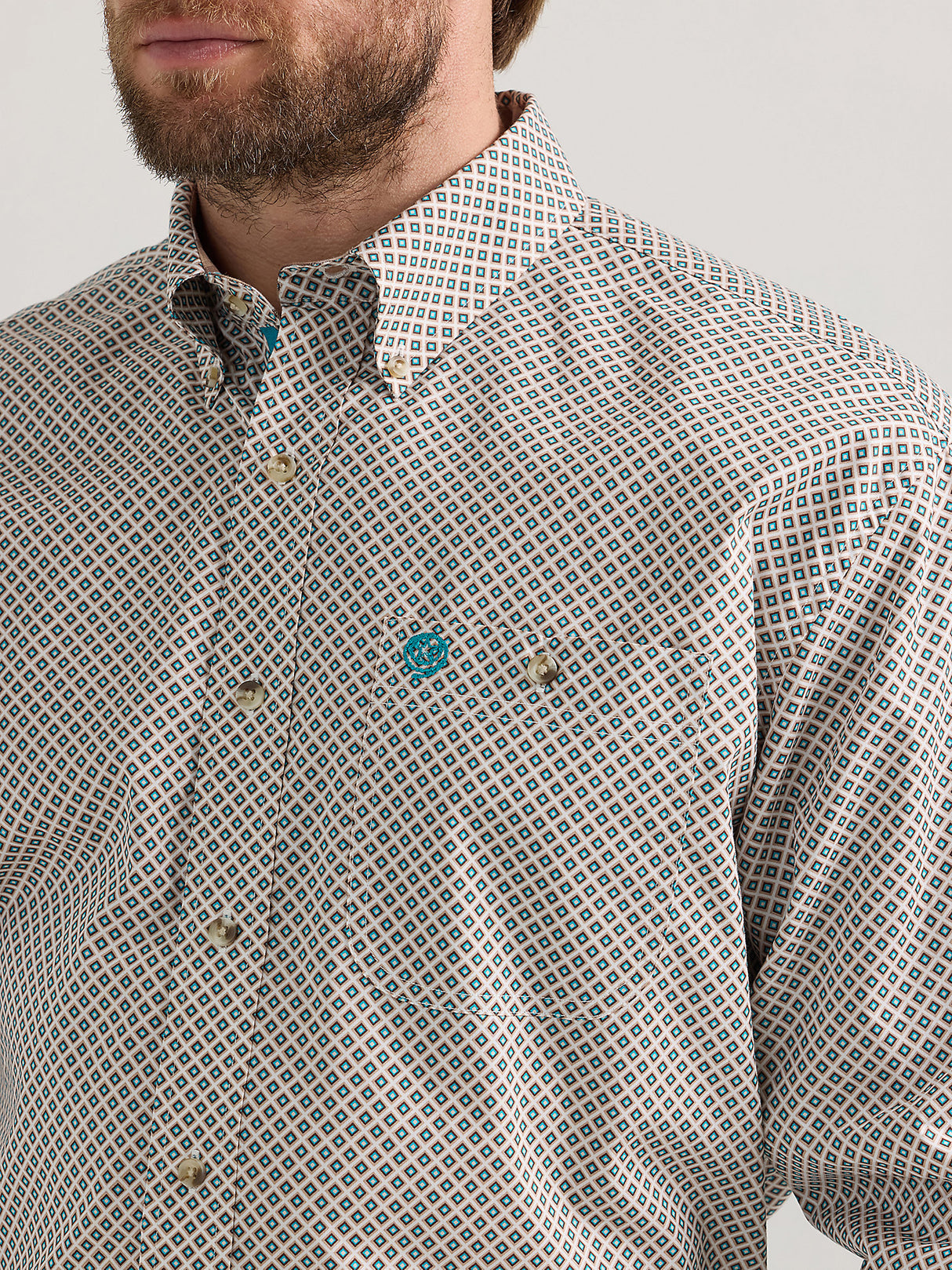 Wrangler Men's George Strait Long Sleeve Button Down One Pocket Shirt - Tan Diamonds Tan Diamonds / / REG