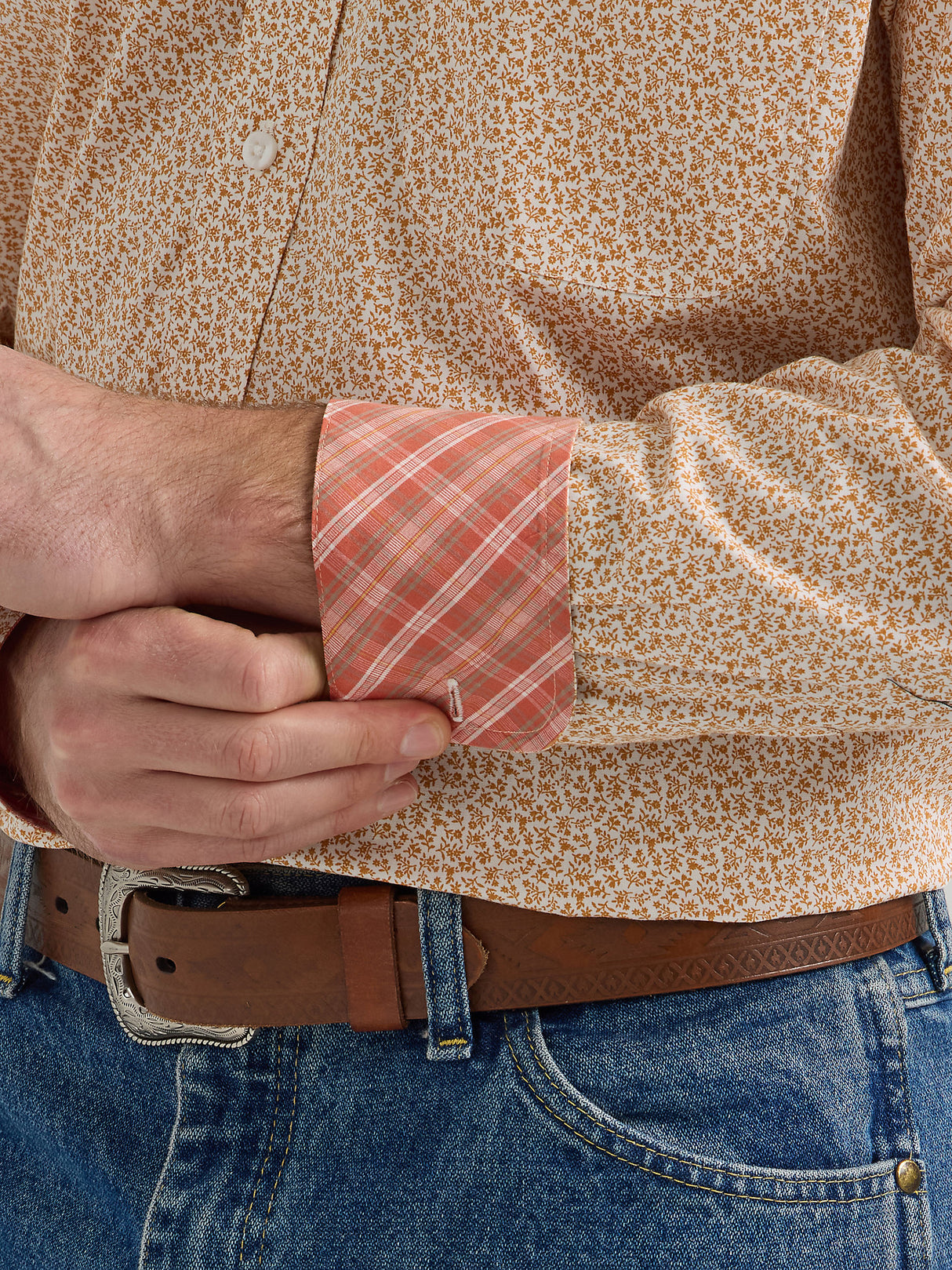 Wrangler Men's George Strait Long Sleeve Button Down One Pocket Shirt - Amber Floral Amber Floral / / REG