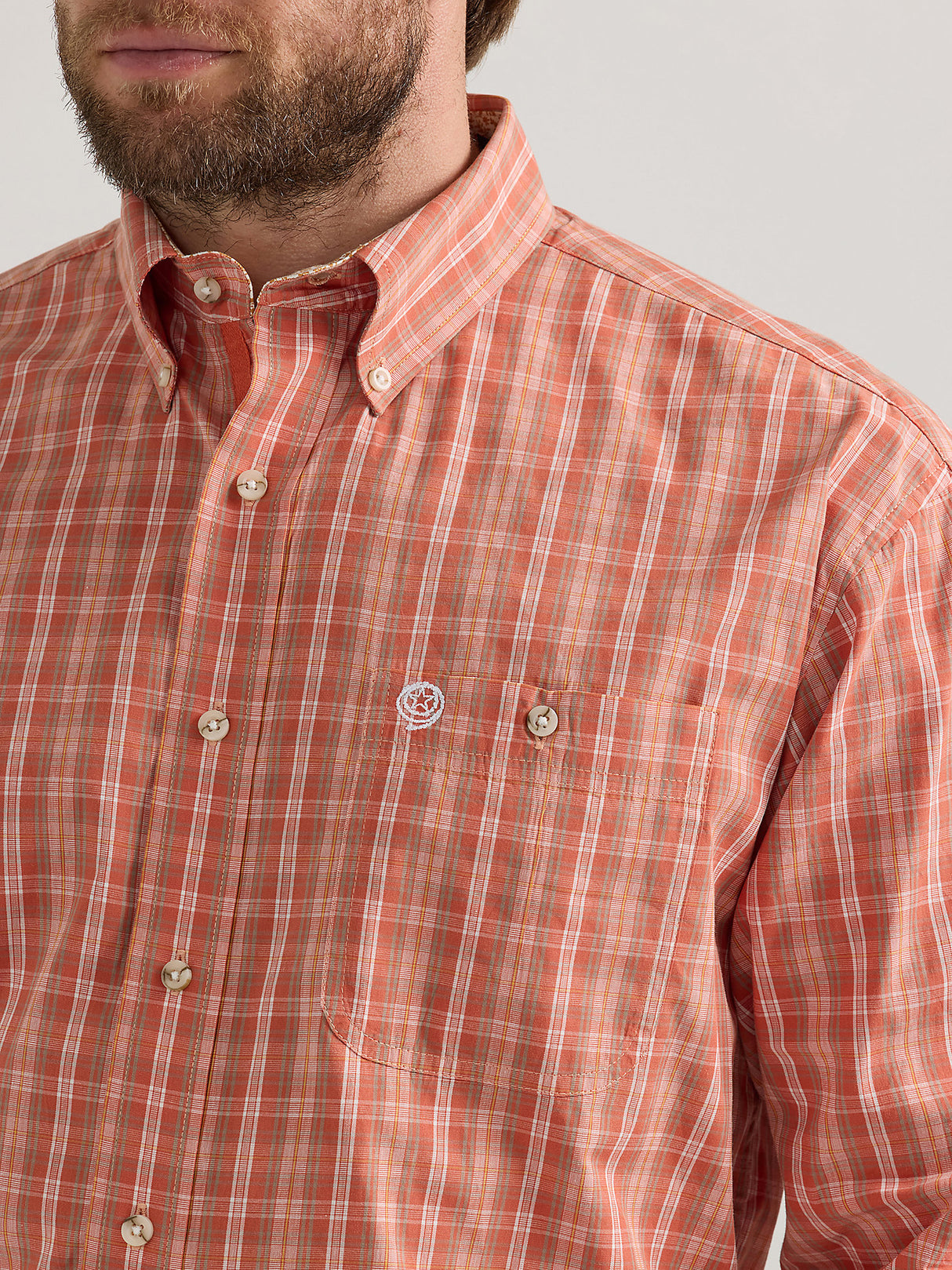 Wrangler Men's George Strait Long Sleeve Button Down One Pocket Shirt - Sienna Plaid Sienna Plaid / / REG