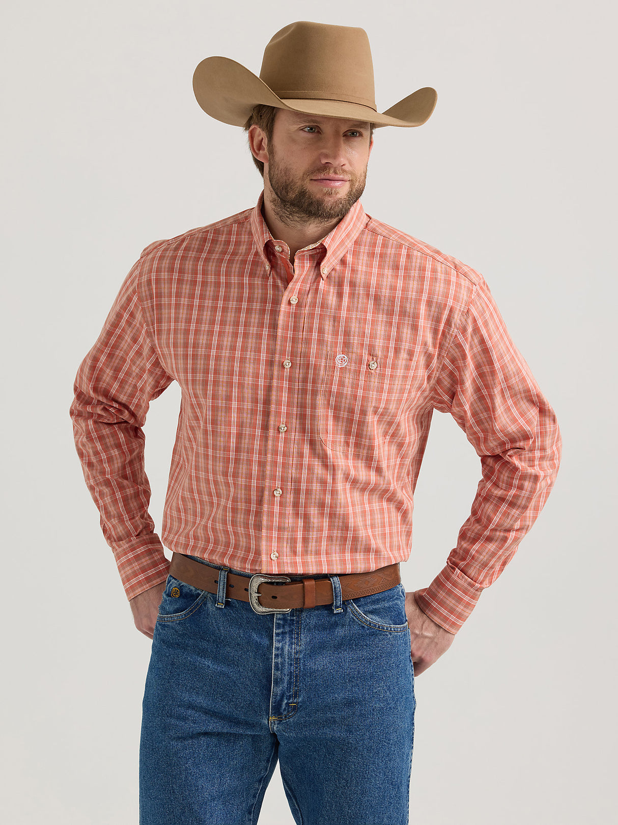 Wrangler Men's George Strait Long Sleeve Button Down One Pocket Shirt - Sienna Plaid Sienna Plaid / / REG