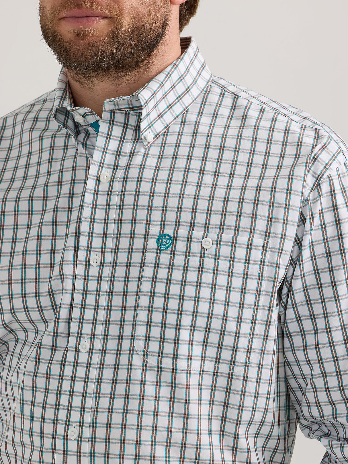 Wrangler Men's George Strait Long Sleeve Button Down One Pocket Shirt - White Caramel Pane White Caramel Pane / / REG