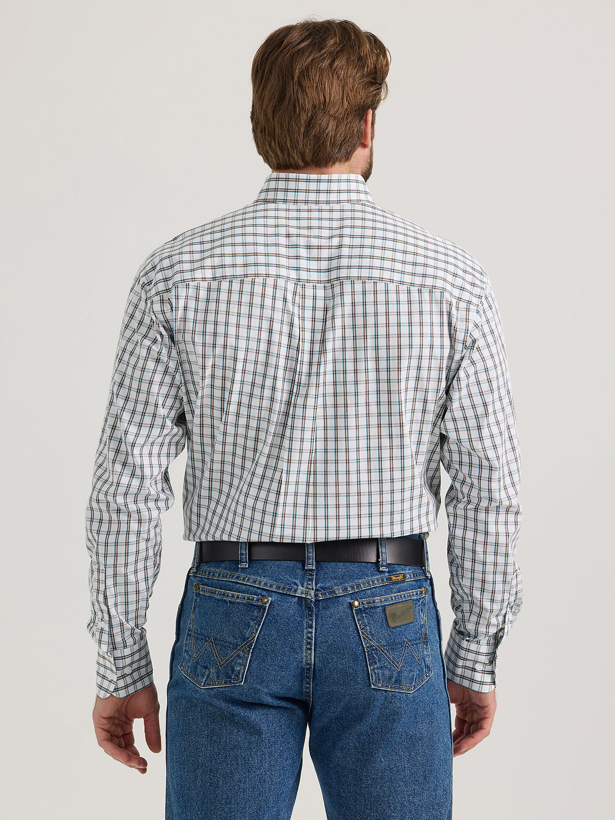 Wrangler Men's George Strait Long Sleeve Button Down One Pocket Shirt - White Caramel Pane White Caramel Pane / / REG