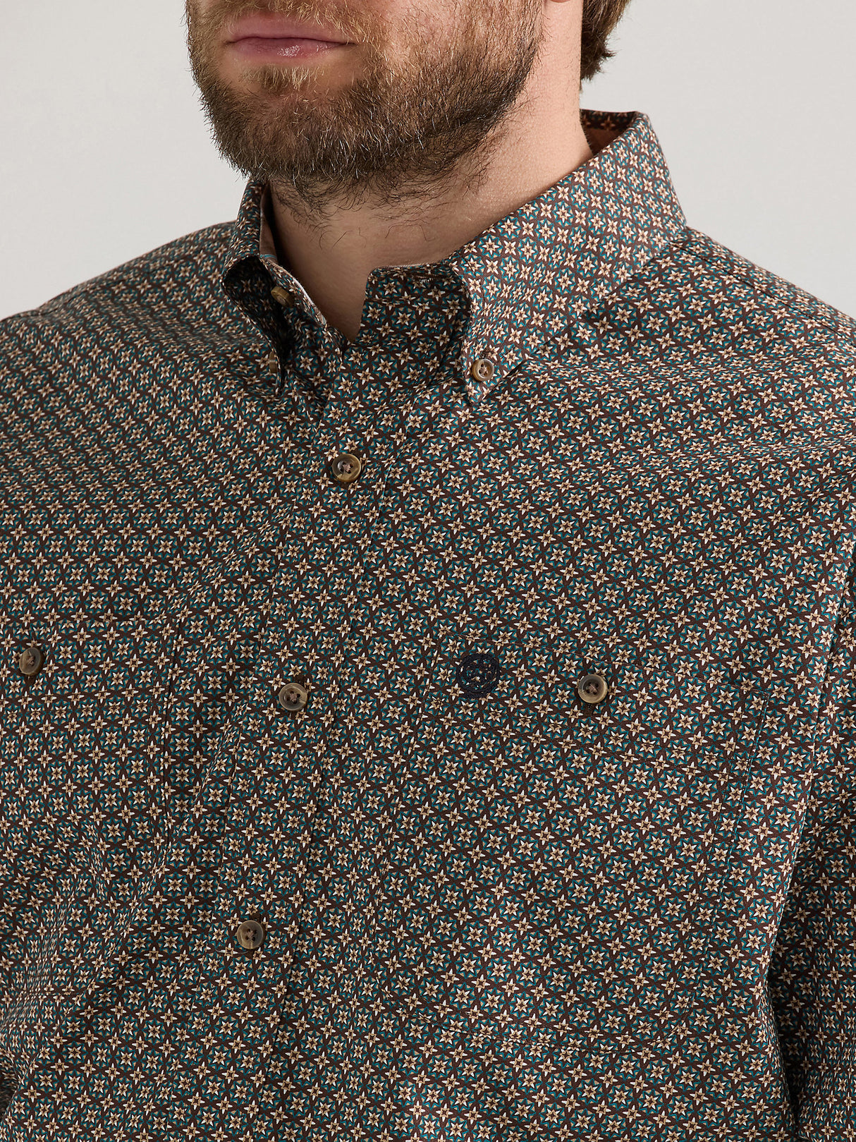 Wrangler Men's George Strait Long Sleeve Button Down Two Pocket Shirt - Starry Brown Starry Brown / / REG