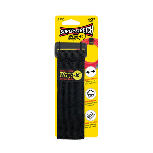 Wrap It 12-inch Super-Stretch Storage Straps - 4 Pack Black /  / 4PK