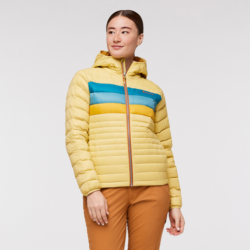 Cotopaxi Women's Fuego Hooded Down Jacket Wheat Stripes