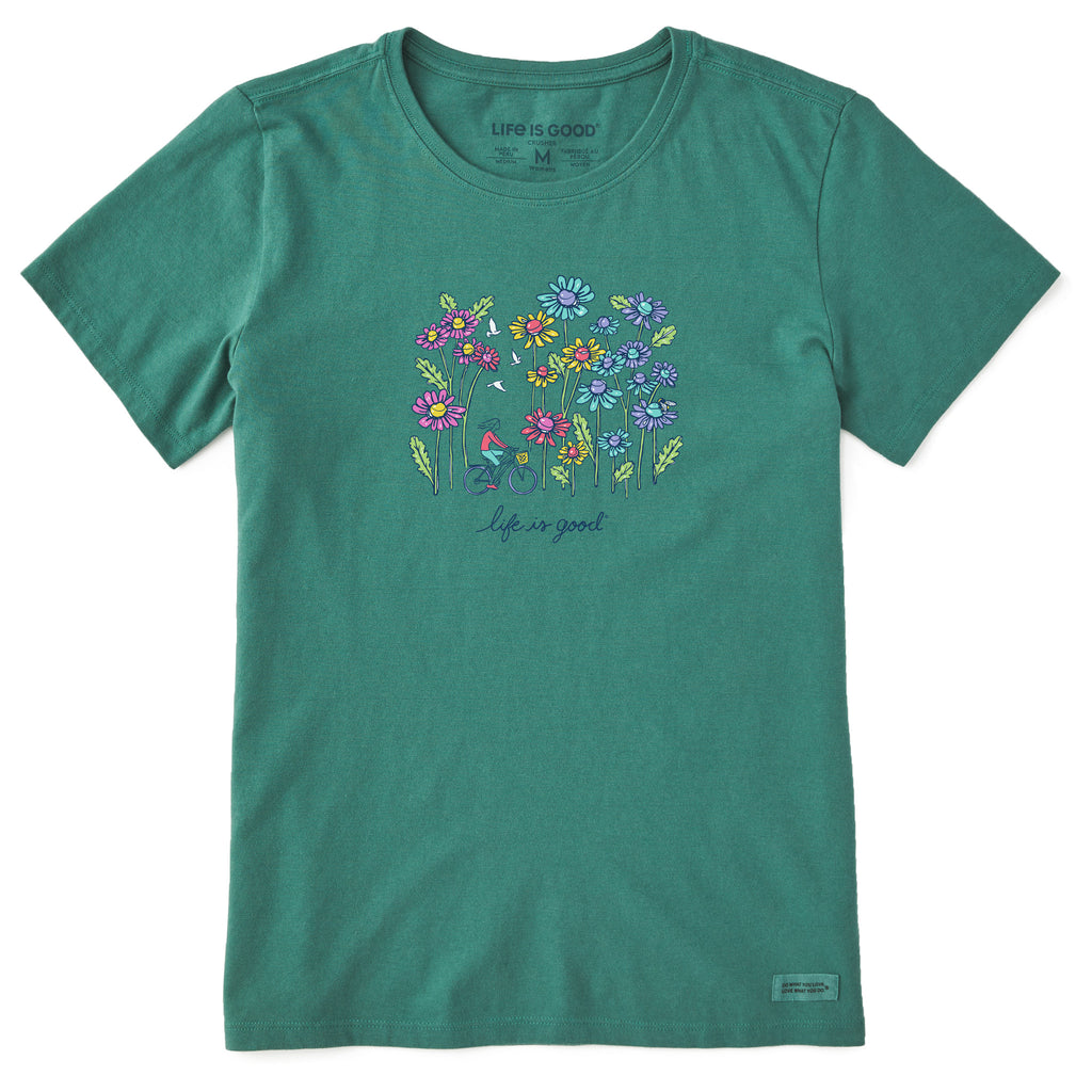 Life Is Good Womens Relaxed Wildflower Bike Short Sleeve Crusher Tee - Spruce Green pruce Green / S