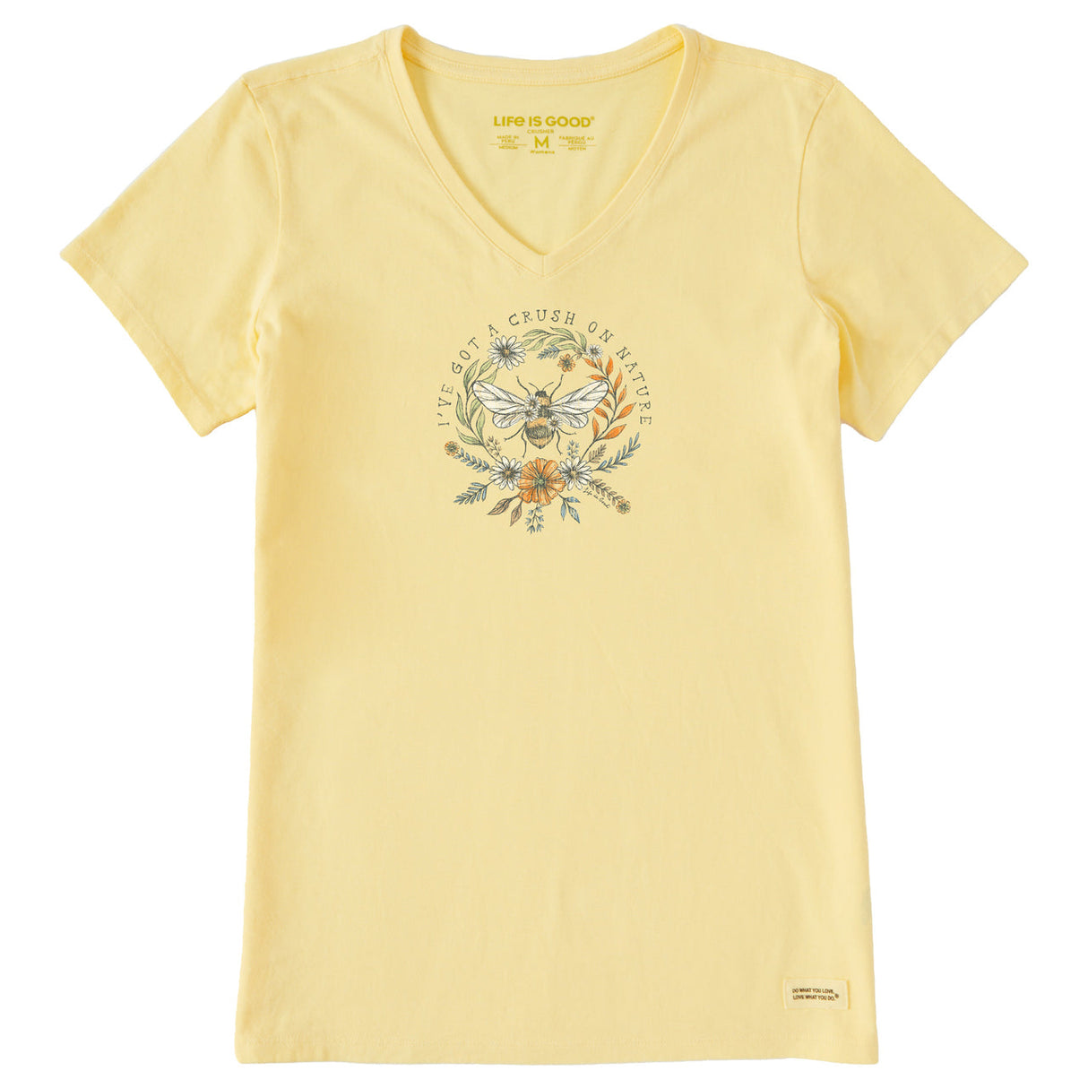 Life Is Good Womens Crush On Nature Bee Short Sleeve Crusher Vee - Sandy Yellow andy Yellow / S