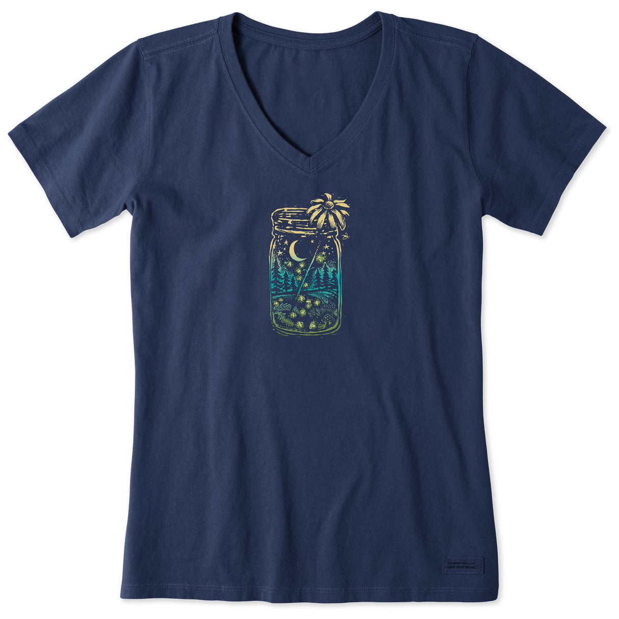 Life Is Good Womens Firefly Moon Jar Short Sleeve Crusher Vee - Darkest Blue Darkest Blue