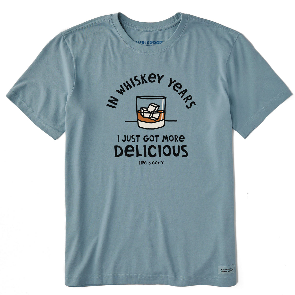 Life Is Good Mens Whiskey Years Short Sleeve Crusher Tee - Smoky Blue Smoky Blue