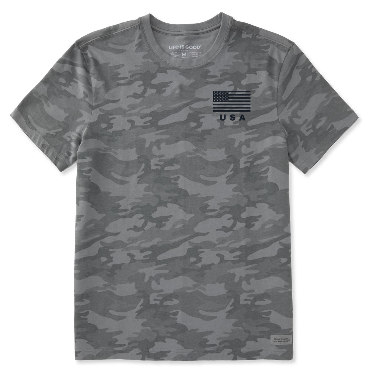 Life Is Good Mens USA Flag Short Sleeve Allover Printed Short Sleeve Crusher Tee - Gray Camo Gray Camo