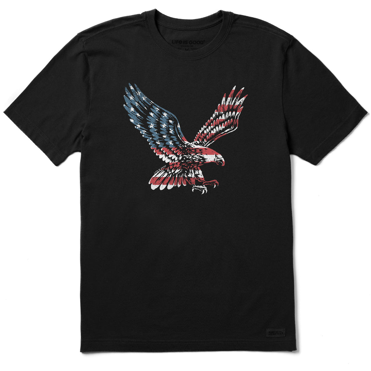 Life Is Good Mens Eagle Flag Short Sleeve Crusher-LITE Tee - Jet Black Jet Black
