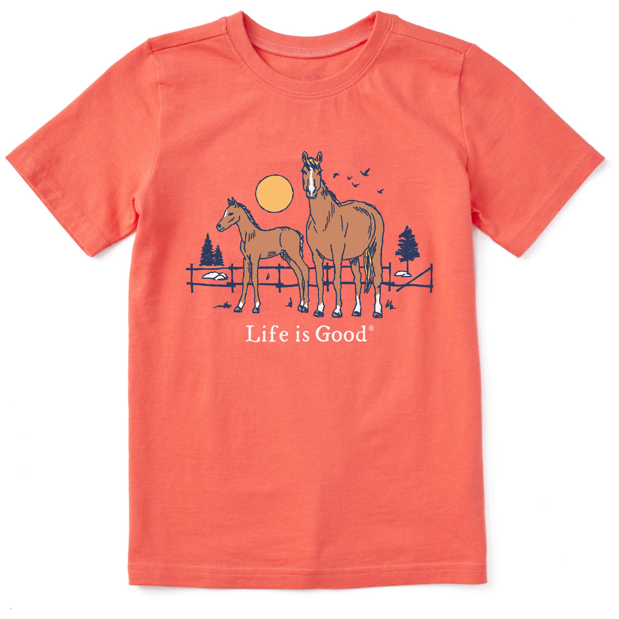 Life Is Good Kids Horse and Foal Short Sleeve Crusher Tee - Mango Orange Mango Orange