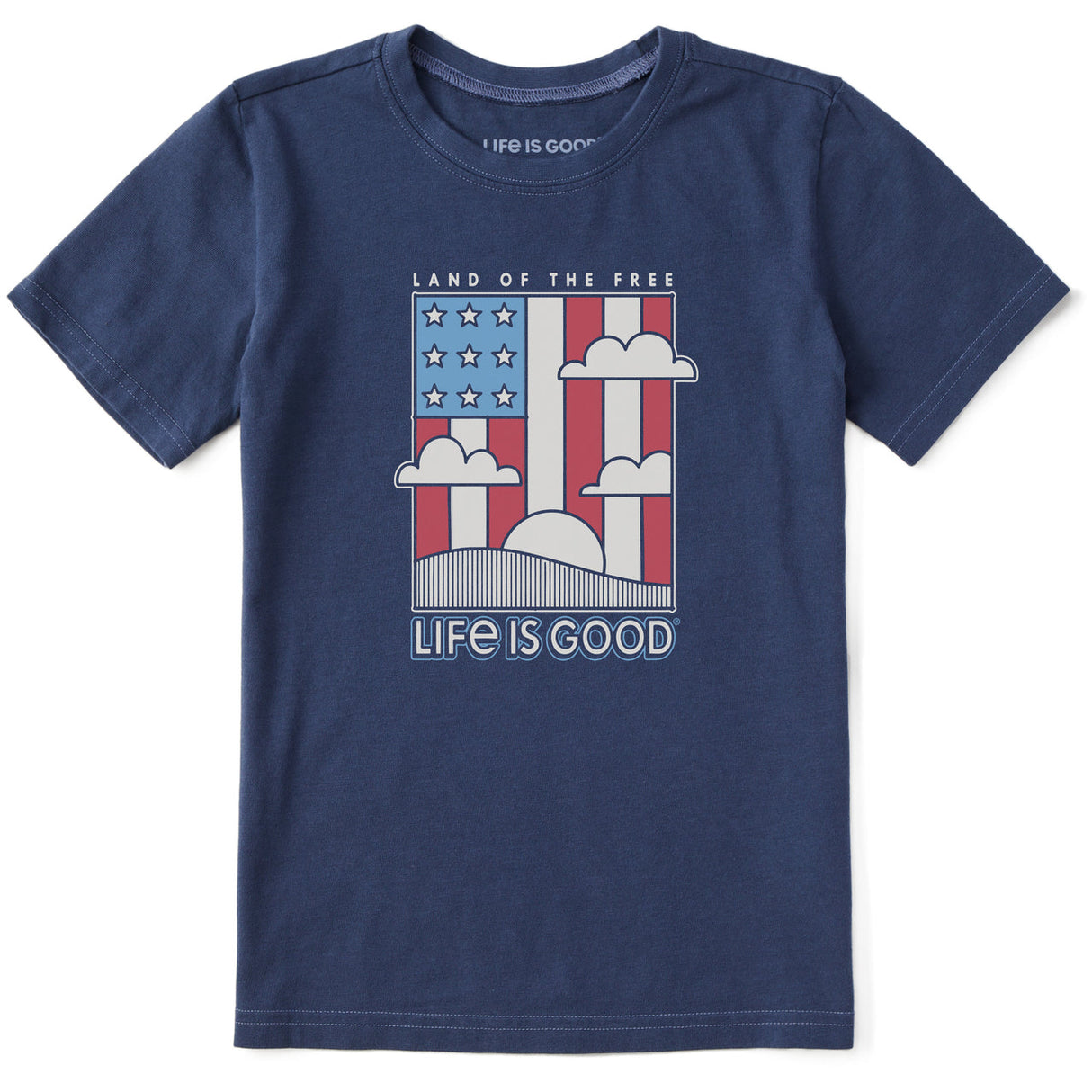 Life Is Good Kids Land the Free Flag Short Sleeve Crusher Tee - Darkest Blue Darkest Blue
