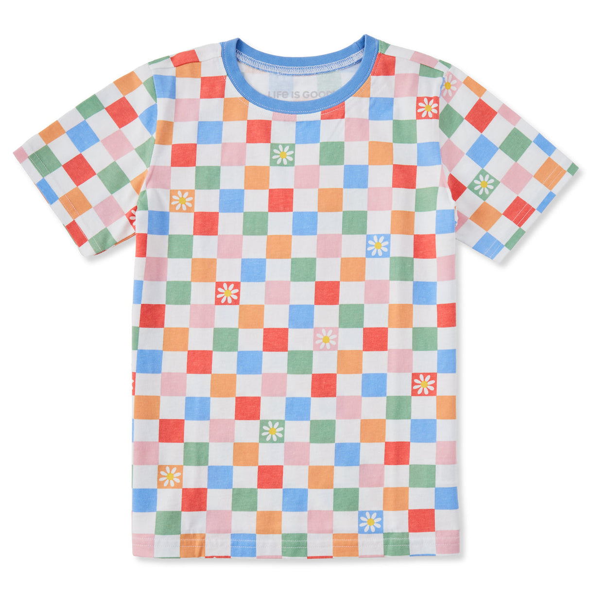 Life Is Good Kids Daisy Checkerboard Pattern Short Sleeve Crusher Tee - Cloud White Cloud White