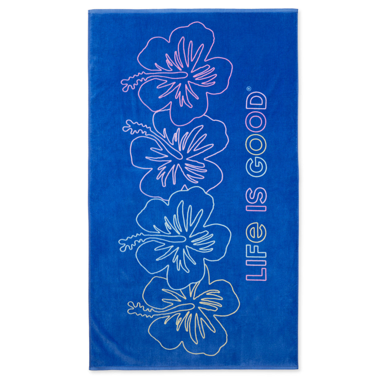 Life Is Good Hibiscus Line Drawing Beach Towel - Cornflower Blue Cornflower Blue