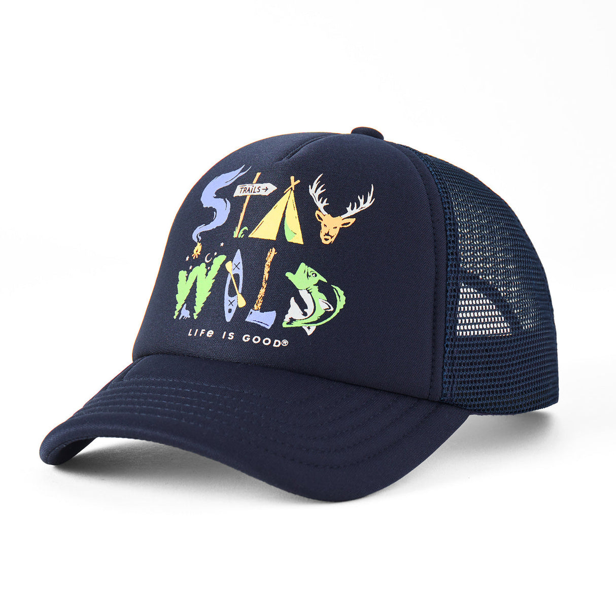 Life Is Good Kids Stay Wild Trucker Hat - Darkest Blue Darkest Blue