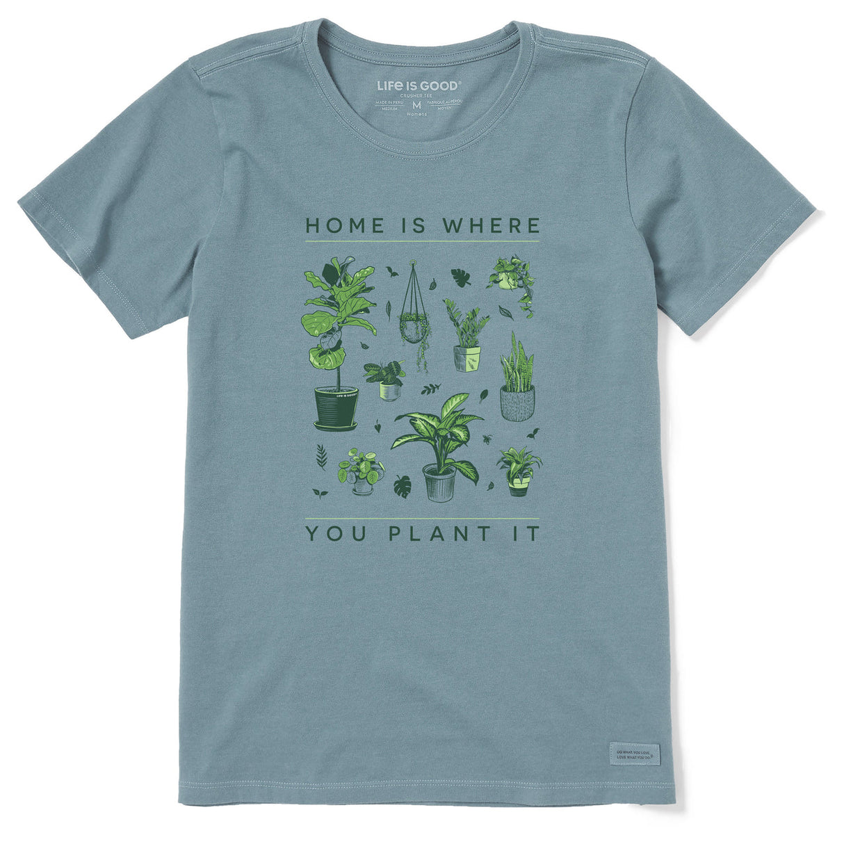 Life Is Good Womens Home Is Where You Plant It Short Sleeve Crusher-LITE Tee - Smoky Blue moky Blue / S