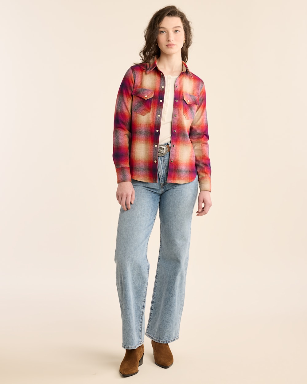 Pendleton Women's Plaid Gambler Shirt Nvy mgnta ombr
