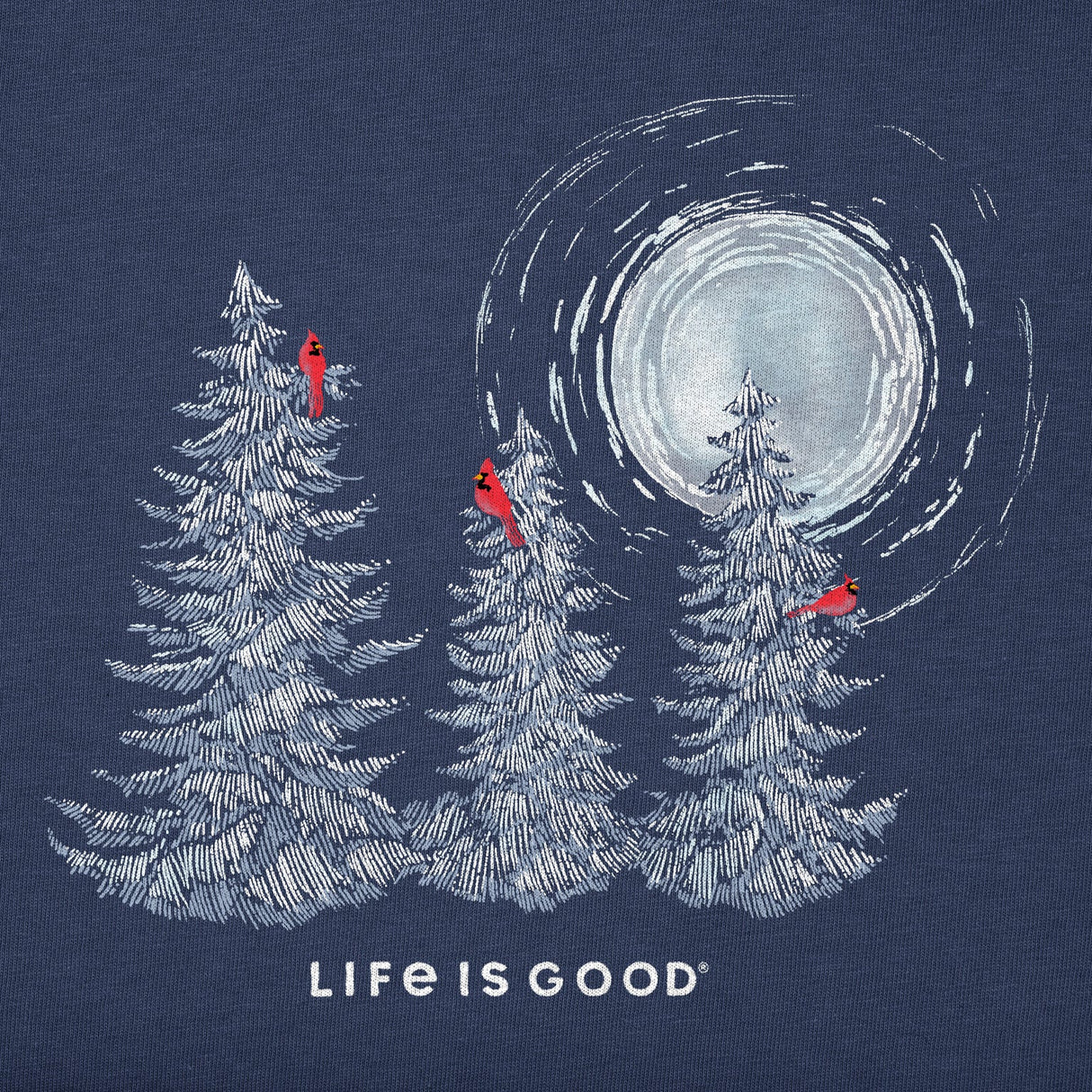 Life Is Good Womens Snowy Pines With Cardinals L/s Crusher Vee Darkest blue