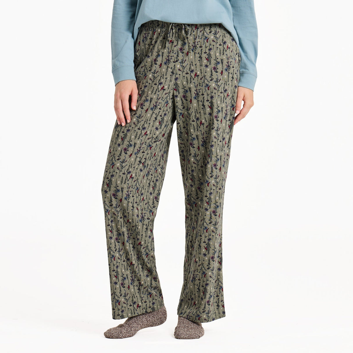 Life Is Good Womens Cardinal Winter Floral Snuggle Up Sleep Pant Moss green