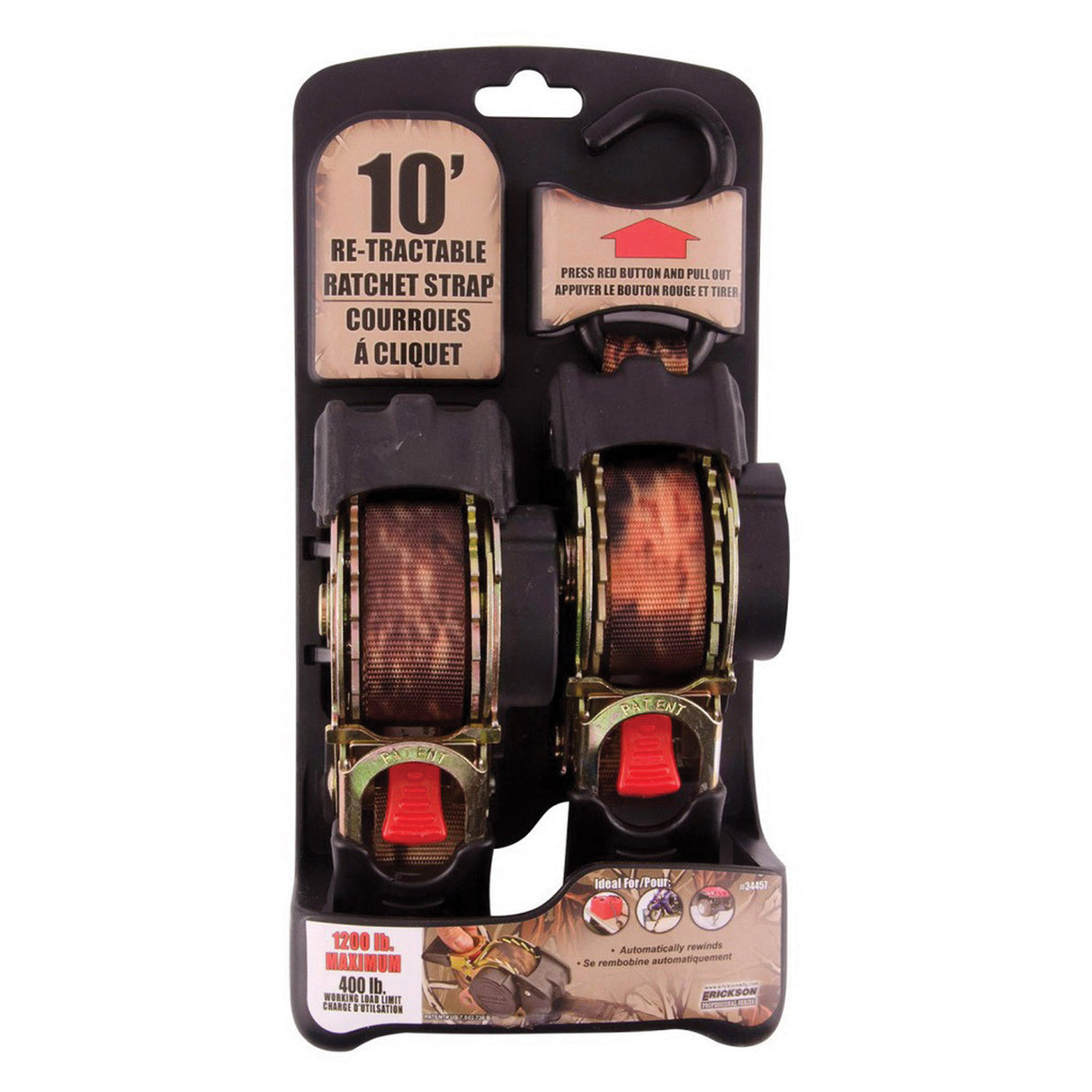 Erickson Retractable Tie-Down Strap Camo / / 1INX10FT