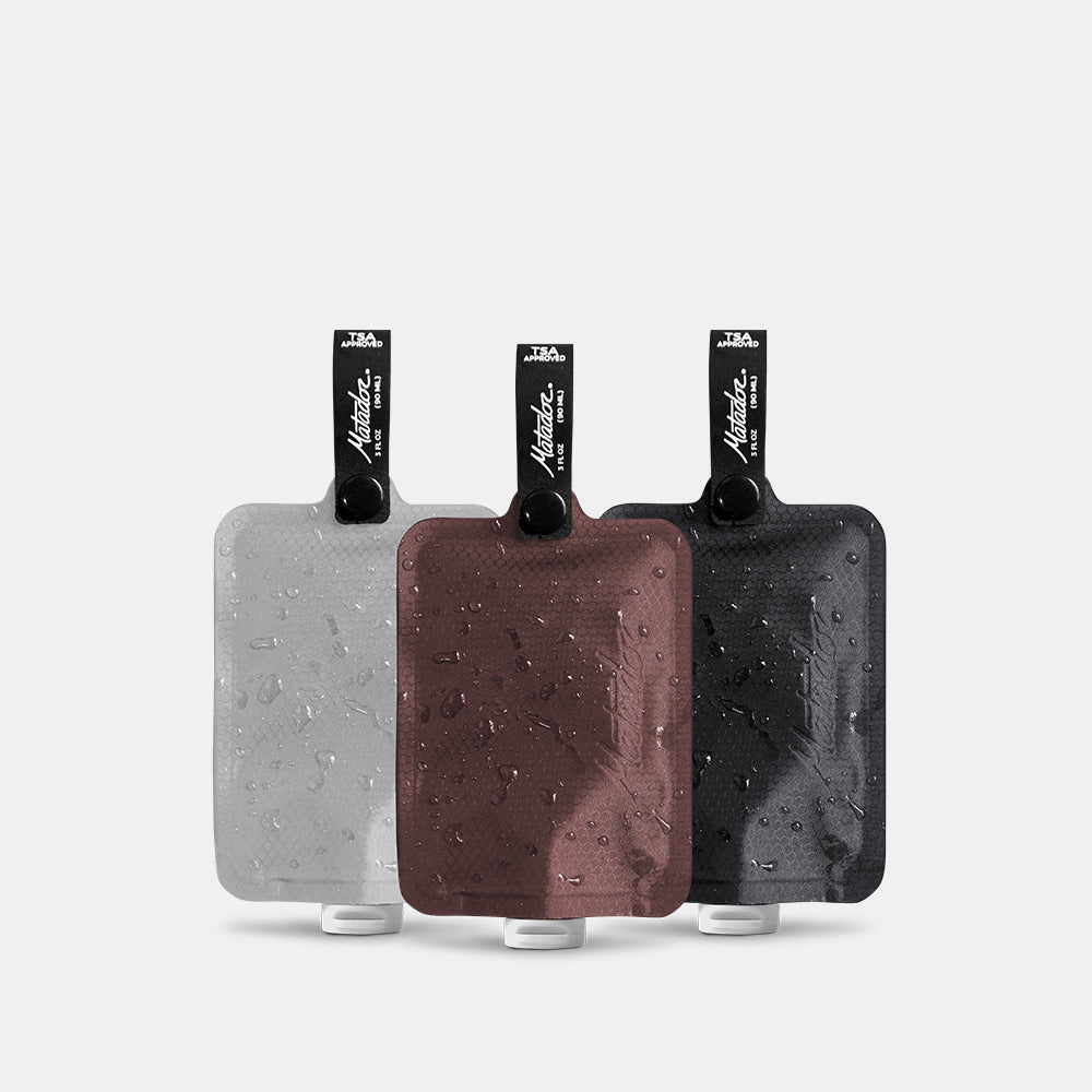 Matador Flatpak Toiletry Bottle 3-pack Charcoal, Garnet, Arctic Charc garnet storm