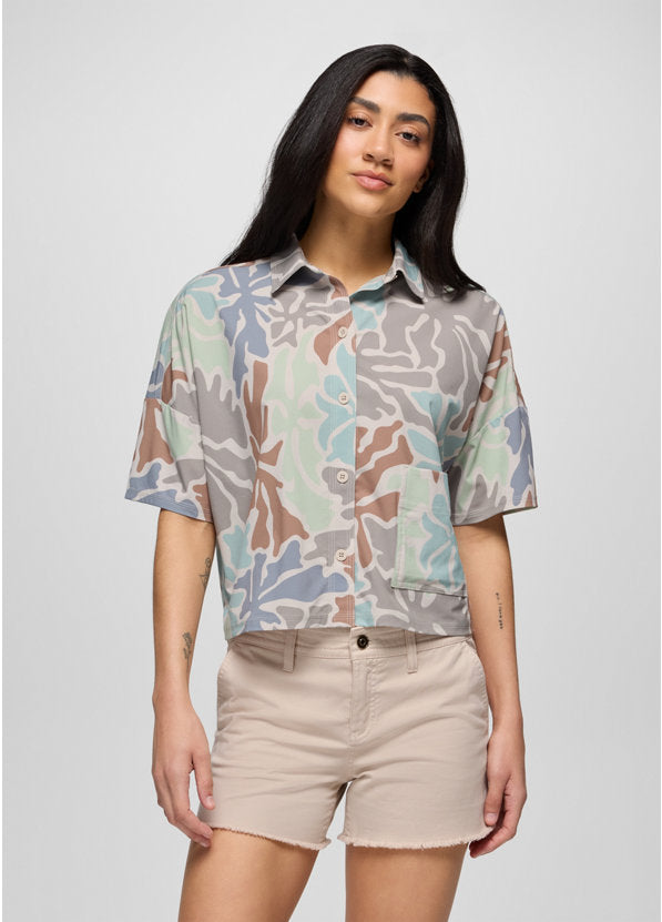 Prana Railay Short Sleeve Button Down - Almond Boogie Bloom Almond Boogie Bloom