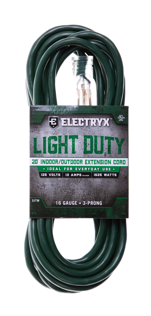 Electryx 20ft Light Duty Indoor/Outdoor Extension Cord - 16 Gauge Green / 20FT