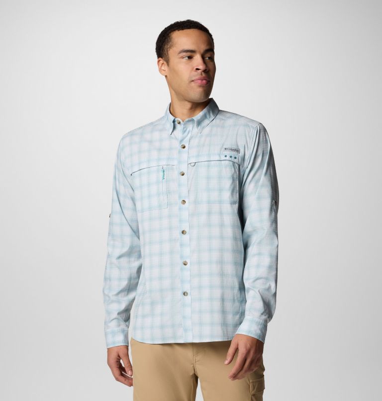 Columbia Mens PFG Wild Cast Performance Yarn Dye Long Sleeve Shirt - Crushed Blue Multi Mod Ombre Crushed Blue Multi Mod Ombre