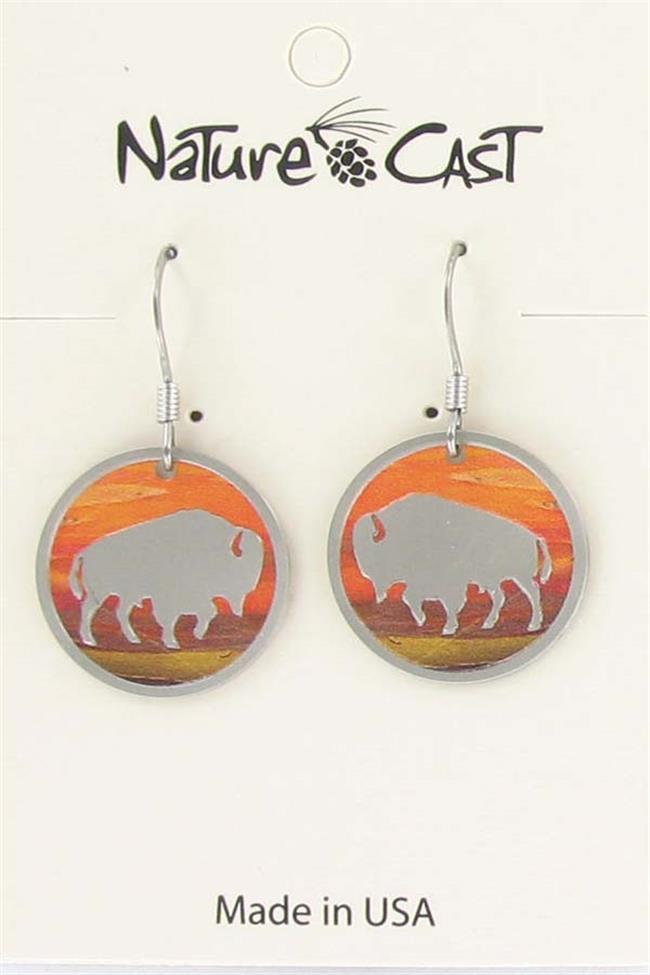 Nature Cast Metalworks Sunset Round Bison Dangle Earring