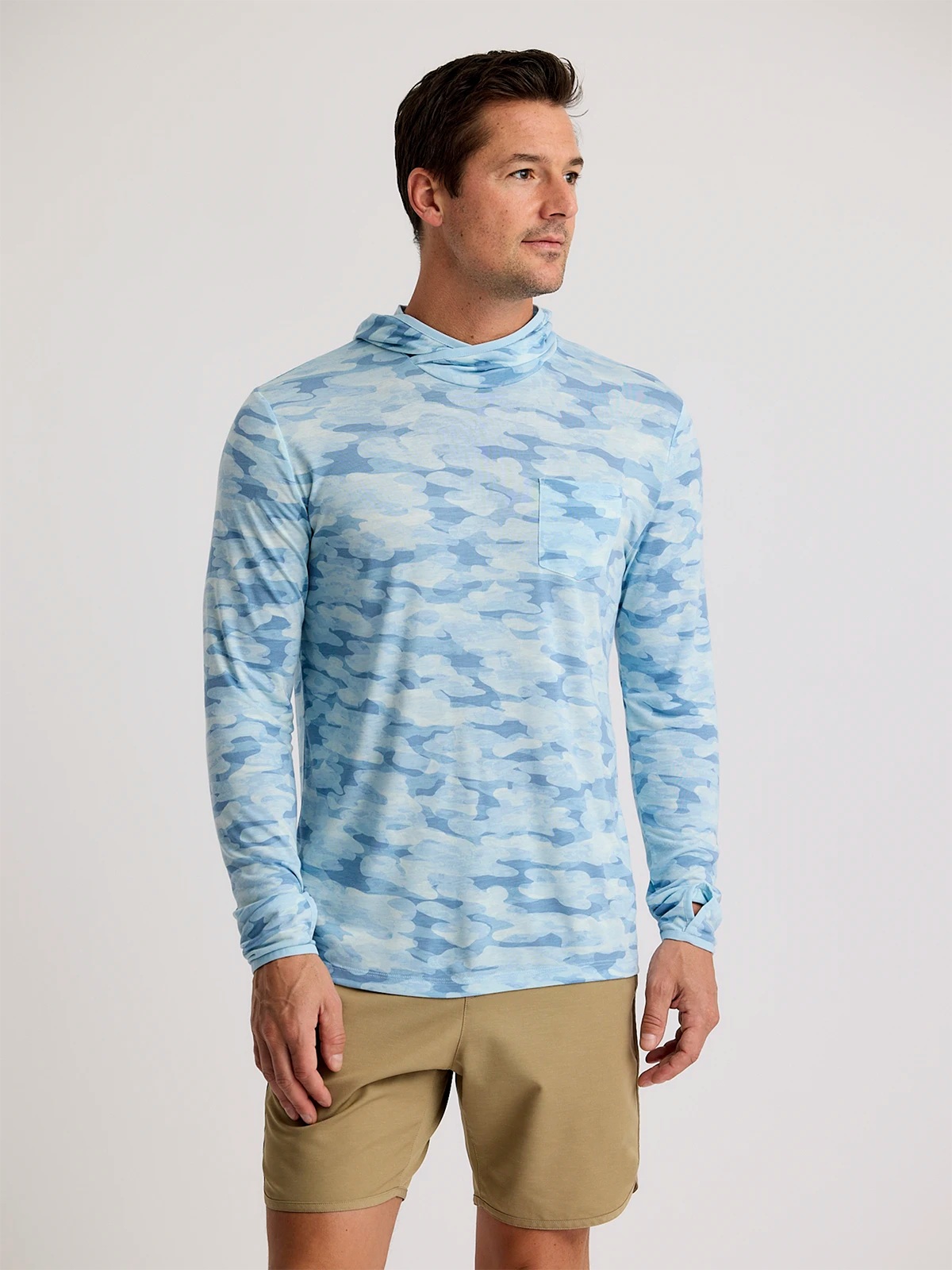 Free Fly Apparel Mens Bamboo Lightweight Hoodie - Seasmoke Camo / Surf Blue Seasmoke Camo / Surf Blue