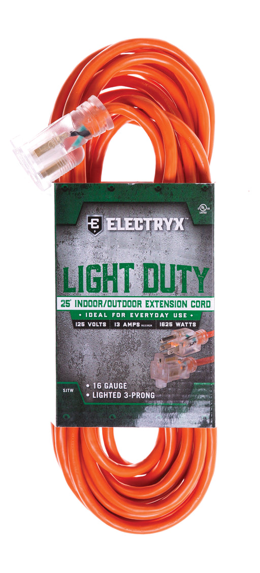 Electryx Light Duty Indoor/Outdoor Extension Cord - 16 Gauge - Orange 25FT / Orange