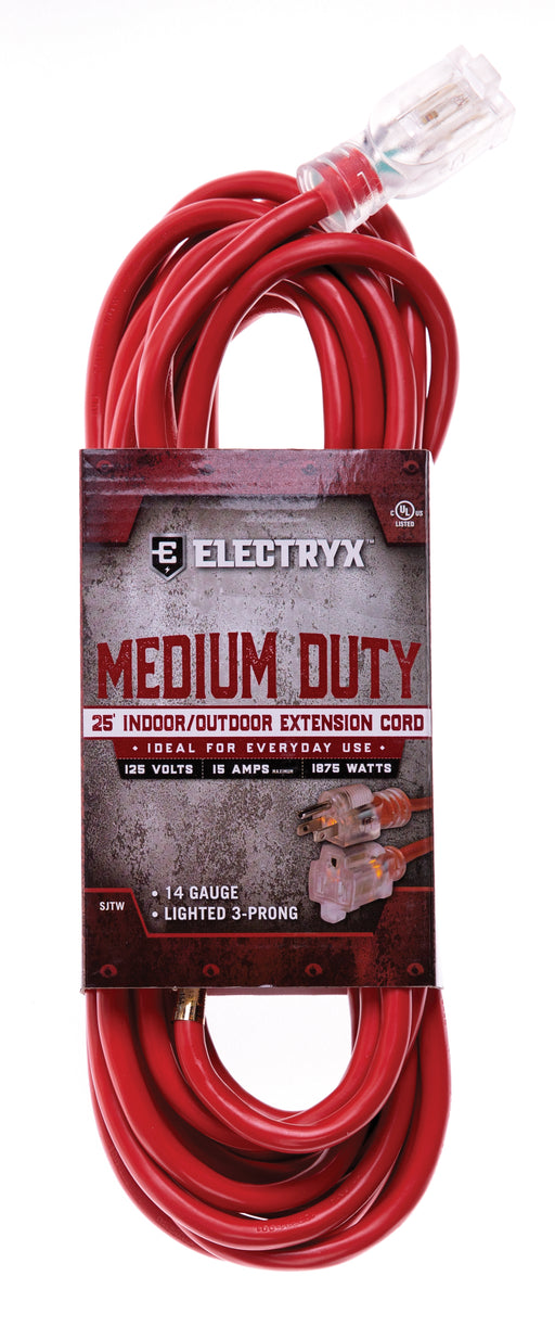 Electryx Medium Duty Indoor/Outdoor Extension Cord - 14 Gauge - Red 25FT / Red