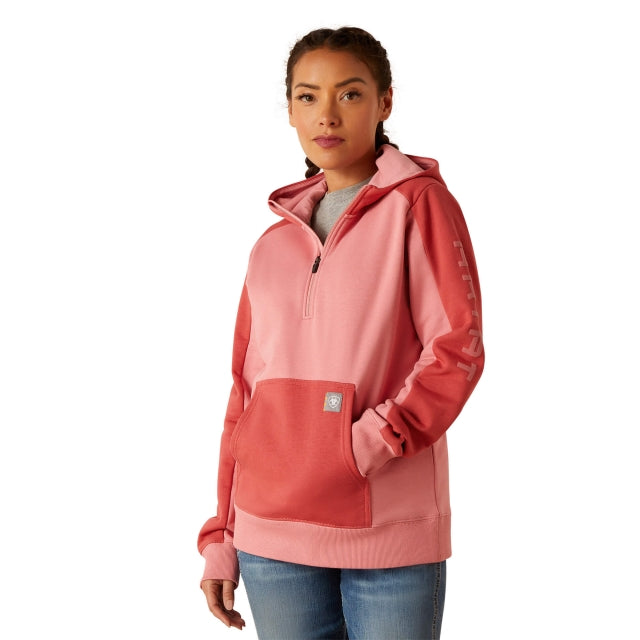 Ariat Rebar Colorblocked 1/2 Zip Hoodie Mauve Glow / Mineral Red / / Regular