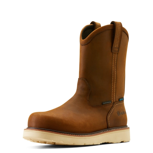 Ariat Men's Rebar Wedge Pull-On Waterproof Composite Toe Work Boot - Distressed Brown Distressed Brown / / D